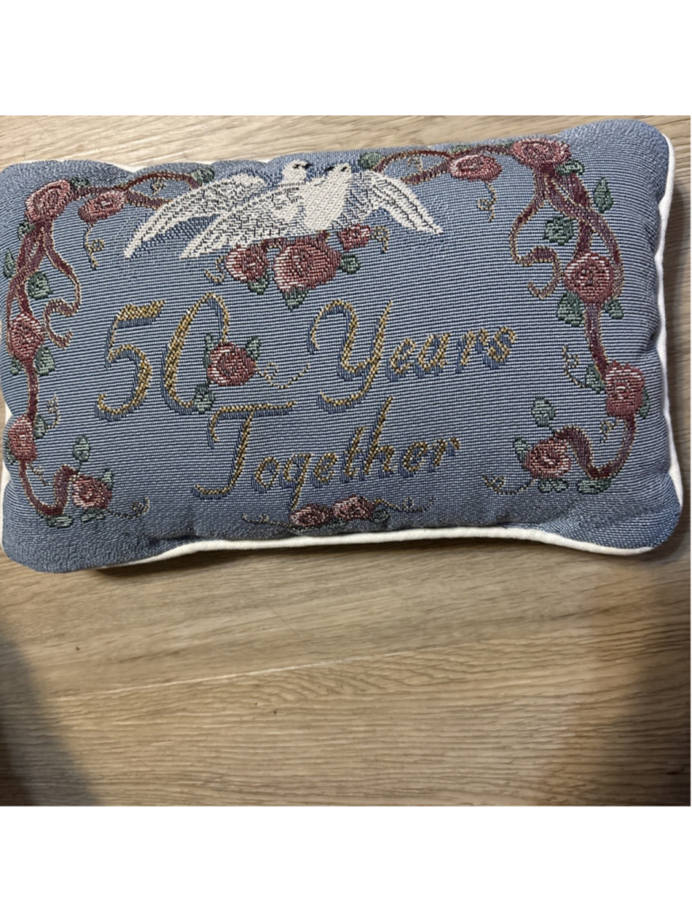 Decorative Pillow With “50 Years Together” On It 2 Doves &floral